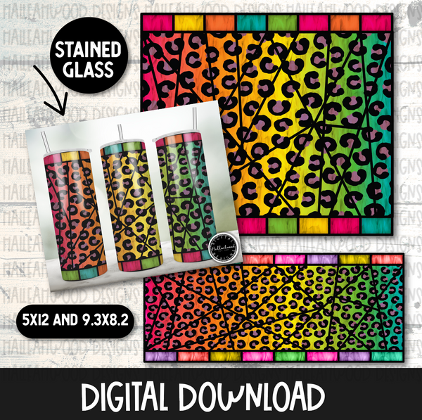 Stained Glass Tumbler- Bright Leopard