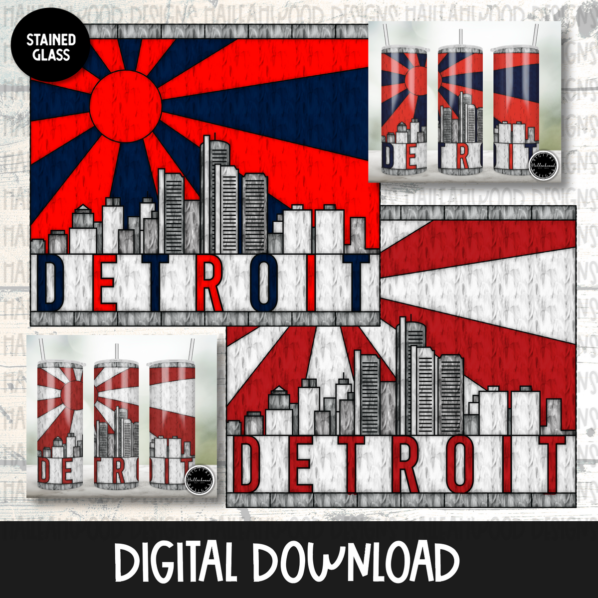 Stained Glass City Skyline Detroit Halleahwood