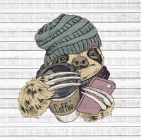 Hipster Sloth- Coffee and Phone
