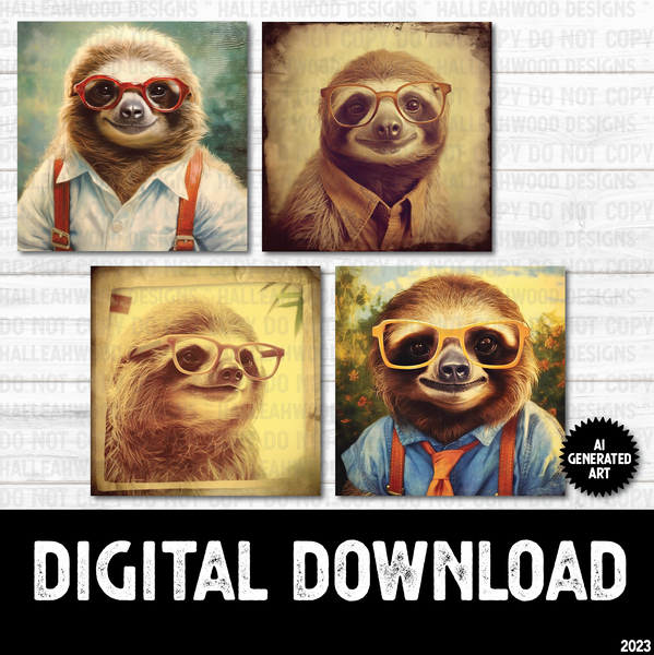AI Generated Art Sloth in Glasses Photos