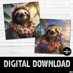 AI Generated Art Mosaic Aloha Sloths