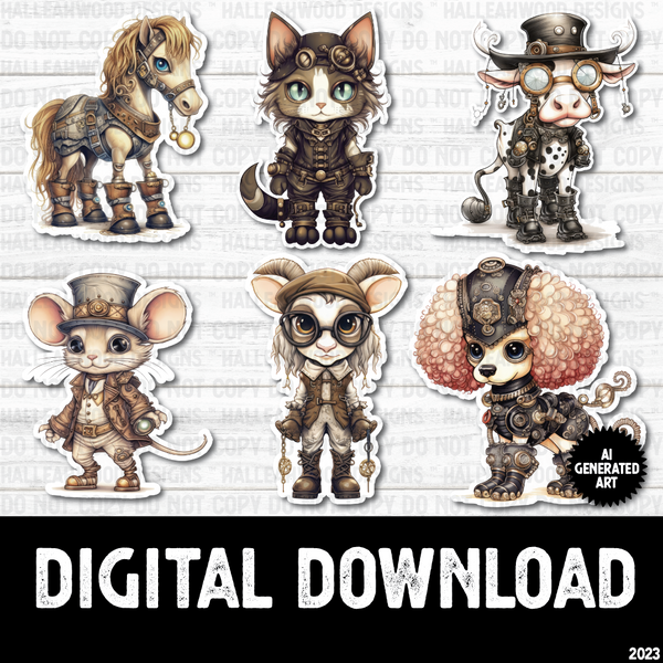 AI Generated Art of Steampunk Animal Stickers