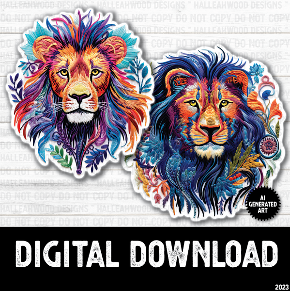 AI Generated Art Embroidered Lions