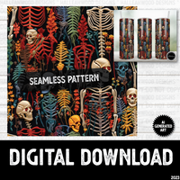 AI Generated Art Embroidered Seamless Pattern Skeletons and Flowers