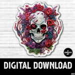 AI Generated Art Embroidered Skull Floral 2
