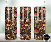 AI Generated Art Embroidered Seamless Pattern Earthy Mushrooms