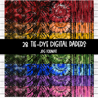 Tie Dye Rainbow of Colors- Digital Papers- BUNDLE