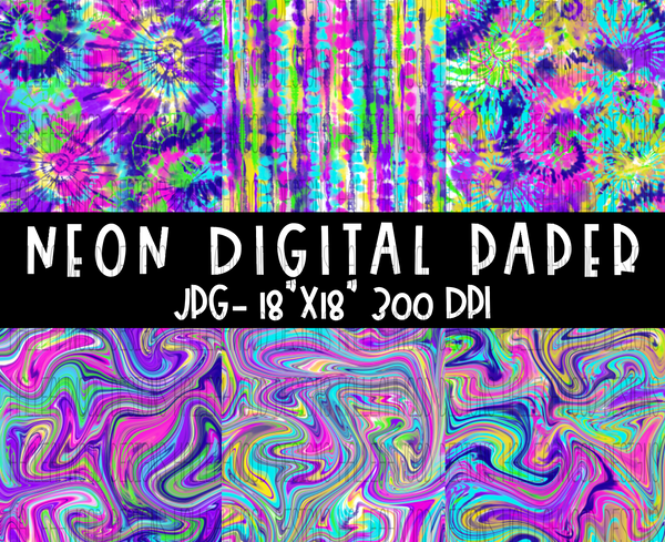 Tie Dye and Swirls Neon- Digital Papers- BUNDLE