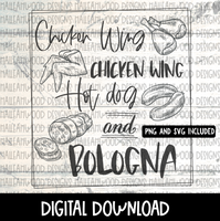 Chicken Wing Hot dog and Bologna