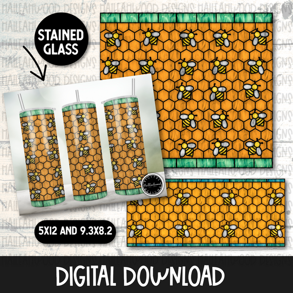 Stained Glass Tumbler- Honey Bees