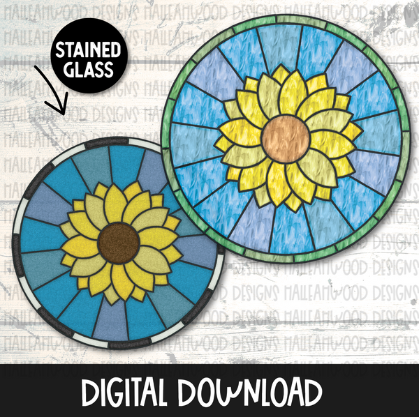 Stained Glass- Round Sunflower