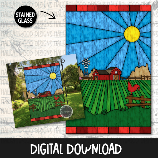 Stained Glass Garden Flag- Happy Farm