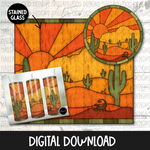 Stained Glass Tumbler and Round- Desert Cactus