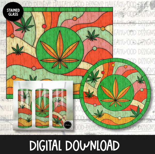 Stained Glass Retro THC Tumbler and Round