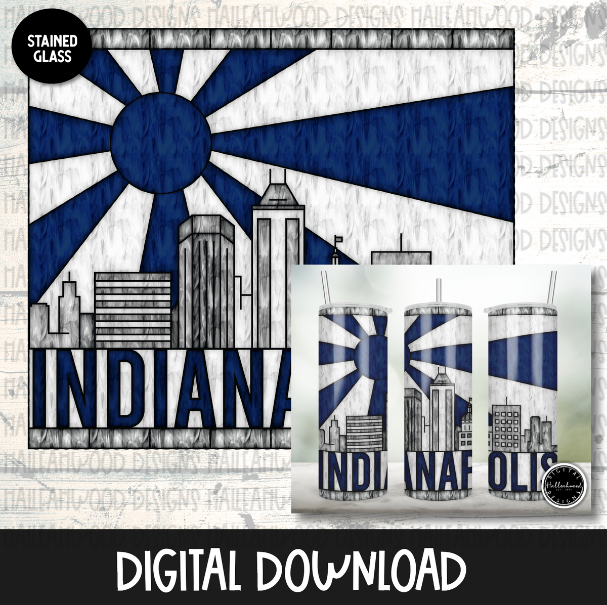 Stained Glass City Skyline Indianapolis Halleahwood