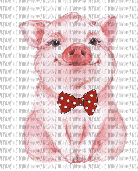 Watercolor pig- with bow tie