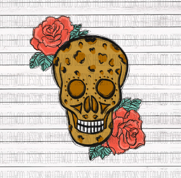 Leopard Sugar Skull with Flowers
