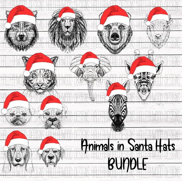 Animals in Santa hats BUNDLE