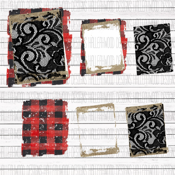 Plaid Lace and Gold Frame- Set