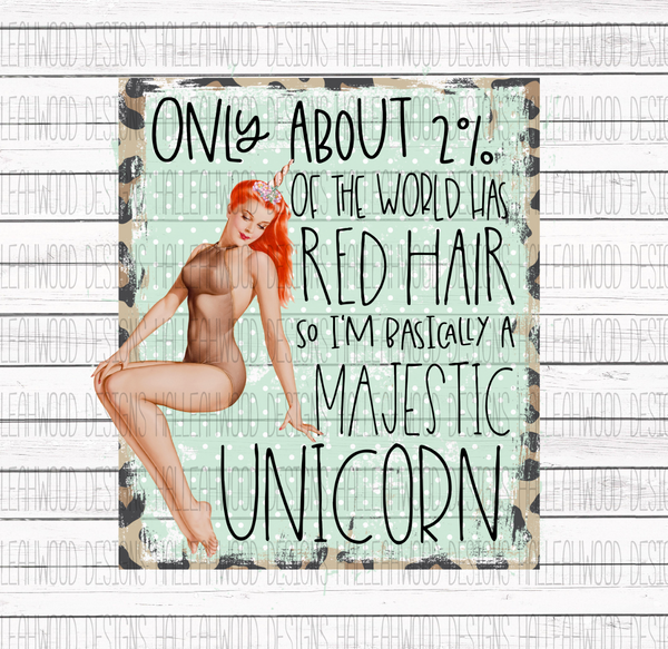Vintage Pin Up girl- Red Headed Majestic Unicorn