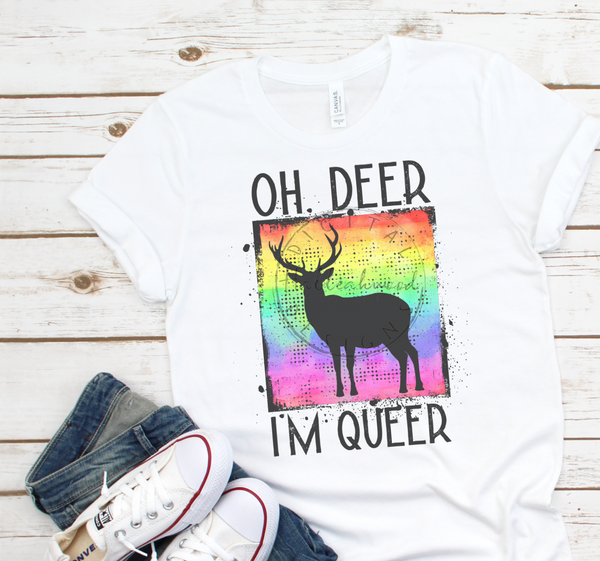 Oh Deer I'm Queer Rainbow Pride Circle Bumper Sticker - LGBTQ+ Vinyl Decal