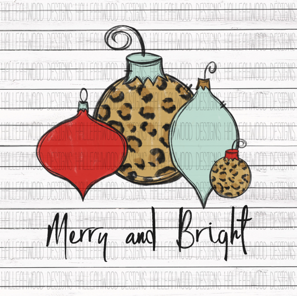 Merry and Bright- Ornaments- Leopard Red and Mint